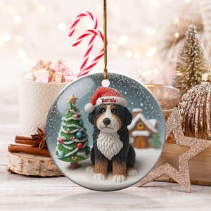 Bernedoodle Keepsake, Custom Name Ornament - Glossy Round Ceramic - Sublimation Printed Dog Lover Gift, Holiday Tree Decor image 6