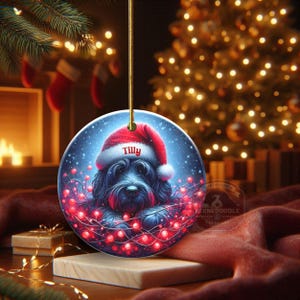 Personalized Black Doodle Ornament, Santa Hat Keepsake - Sublimation Ceramic Dog Gift | Two Sided Decoration | 3 Inch Christmas Keepsake image 4