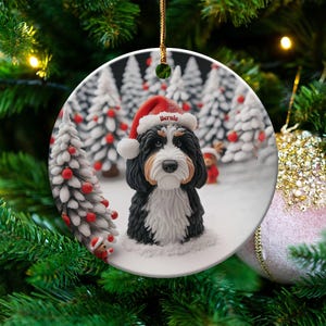 Bernedoodle Christmas Ornament, Two-Sided Doodle Decor | Sublimation Ceramic | Pet Owner Gift, Festive Holiday Keepsake image 1