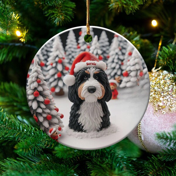 Bernedoodle Christmas Ornament, Two-Sided Doodle Decor | Sublimation Ceramic | Pet Owner Gift, Festive Holiday Keepsake