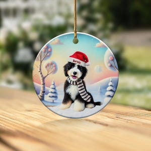 Bernedoodle Ornament, Personalized Ceramic Keepsake | Sublimation Christmas Tree Charm | Dog Lover Gift Gold String imagen 7