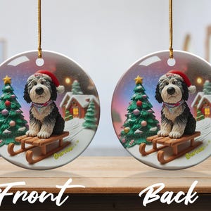Ceramic Pet Ornament, Dog Sledding Gift - Santa Hat | Sublimation Printed | 3 Inch Christmas Tree Decor image 7