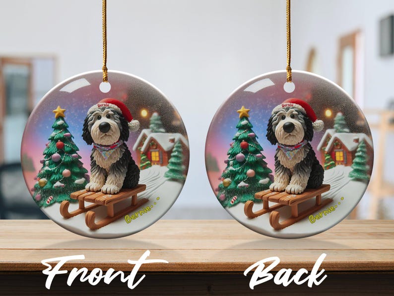 Ceramic Pet Ornament, Dog Sledding Gift - Santa Hat | Sublimation Printed | 3 Inch Christmas Tree Decor image 7