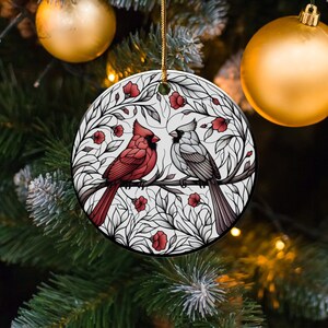 Cardinal Ceramic Ornament, Stained Glass Design image 5