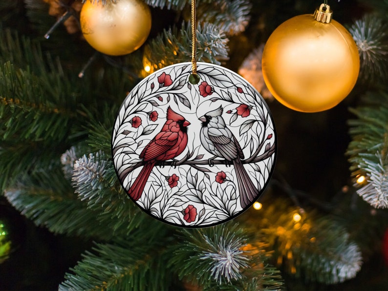Cardinal Ceramic Ornament, Stained Glass Design image 5
