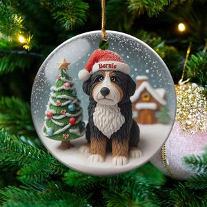 Bernedoodle Keepsake, Custom Name Ornament - Glossy Round Ceramic - Sublimation Printed Dog Lover Gift, Holiday Tree Decor image 10