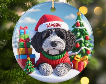 Personalized Bernedoodle Ceramic Two Sided Christmas Ornament