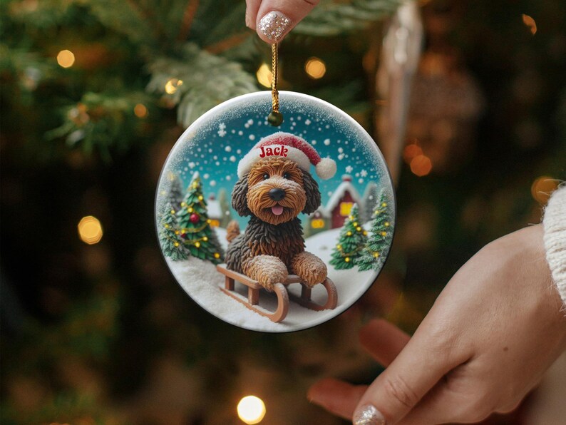 Personalized Dog Christmas Ornament, Custom Pet Holiday Decoration, Unique Dog Lover Gift, Dog Sledding Xmas Ornament