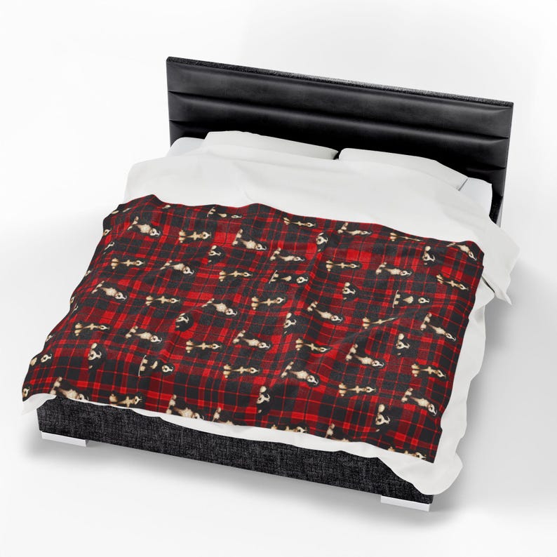 Couverture Bernedoodle - Motif écossais de Noël en velours côtelé avec chien Doodle image 3