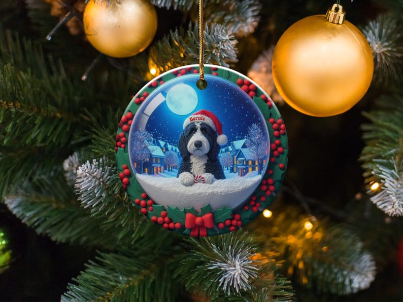 Personalized Dog Christmas Ornament, Custom Pet Holiday Decoration, Unique Xmas Tree Decor, Dog Lover Gift, Festive Pet Keepsake