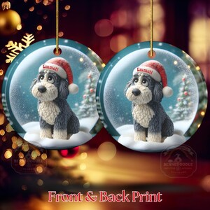 Sheepadoodle Dog Christmas Ornament, Festive Snow Scene Decor | Ceramic | Sublimation Two-Sided Keepsake image 3