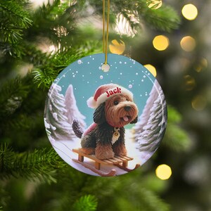 Christmas dog ornament, holiday pet decorations, festive dog ornaments for Xmas tree, cute dog on sled, unique Christmas decor