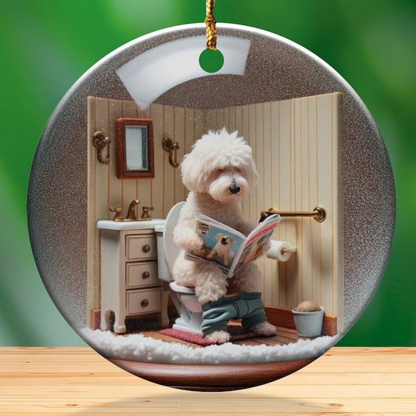 Funny Dog Toilet - Ceramic Ornament - Sublimation Print, Goldendoodle Restroom Keepsake