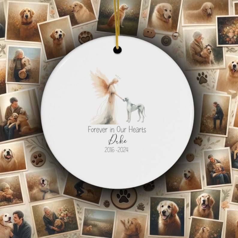 Personalized Great Dane Pet Memorial Ornament, Watercolor Design, Pet's Name Gift, Custom Pet Name Gift, Personalized Pet Tribute Ceramic Ornament, Pet Loss Gift