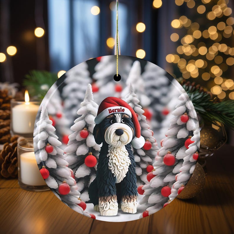 Adorable bernedoodle ornament, perfect doodle dog gift