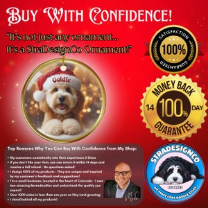 Keramik-Weihnachtsmannmütze, personalisierter Goldendoodle-Weihnachtsbaumschmuck | Sublimationsdruck | 7,6 cm (3 Zoll) Baumdekoration, individuelles Haustier-Andenken, Weihnachtsgeschenk Bild 2
