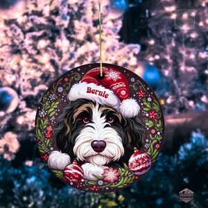 Bernedoodle ornament featuring brown eyebrows and brown highlights