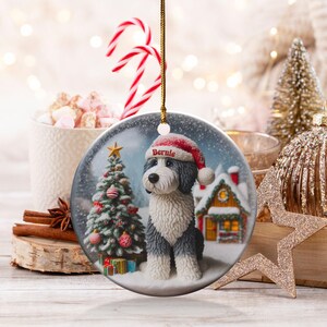 Dog Ceramic Ornament, Sheepadoodle Keepsake - Sublimation Art | Festive Dog Decor, Double Sided Artwork | 3 Inch Christmas Gift image 4