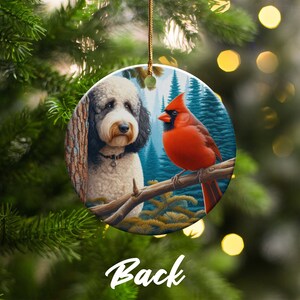 Cardinal and Bernedoodle Dog Ceramic Ornament, Oil Paint Style Design, Cardinal Lovers Gift, Mothers Day, Bird Lovers, Custom Crafted Design