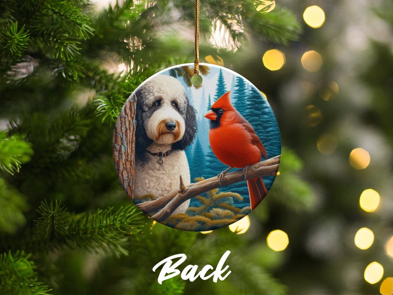 Cardinal and Bernedoodle Dog Ceramic Ornament, Oil Paint Style Design, Cardinal Lovers Gift, Mothers Day, Bird Lovers, Custom Crafted Design
