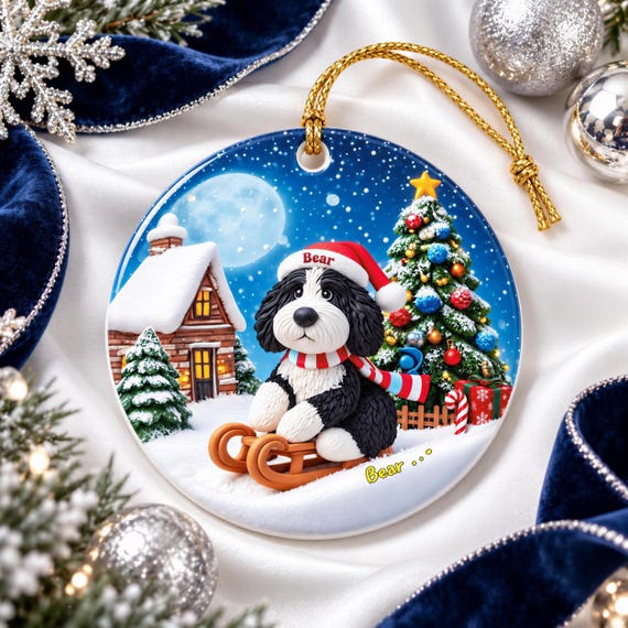 Christmas Ornament, Bernedoodle Snow Globe Keepsake - Sublimation Ceramic - 3 Inch Holiday Tree Decor, Dog Lover Gift