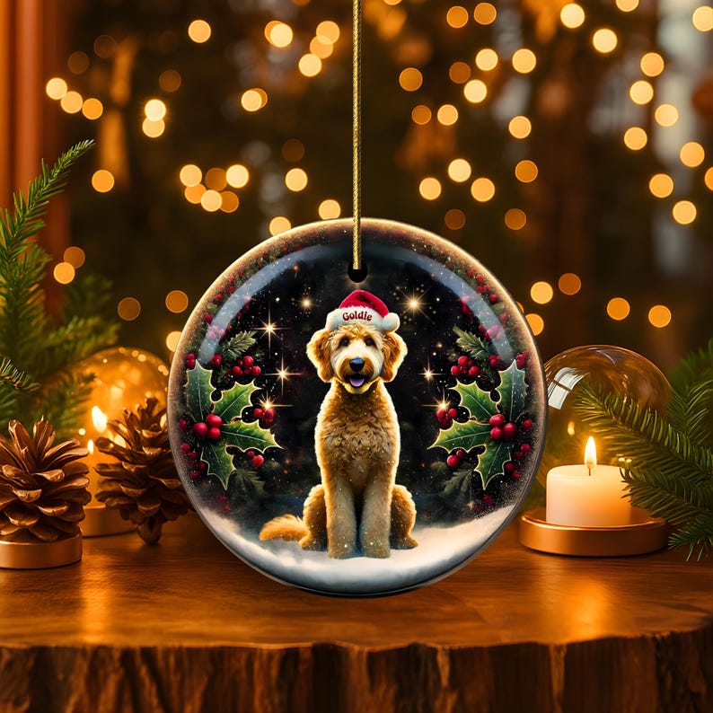 Christmas Dog Ornament, Cute Golden Retriever Holiday Decoration, Double-Sided Festive Tree Ornament, Pet Lover Gift Idea
