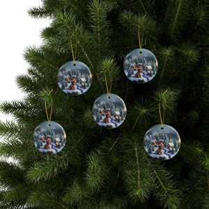 Christmas Tree Ornaments Set, Holiday Decorations, Festive Winter Scene, Reindeer Snowman Design, Christmas Gift Ideas