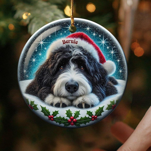 Bernedoodle Holiday Ornament: Festive Ceramic Decor - Personalized Sublimation Keepsake, Pet Lover Gift, Two-Sided Puppy Design