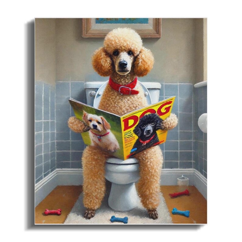 Funny Poodle Canvas Art, Dog on Toilet, Unique Pet Lover Gift image 3