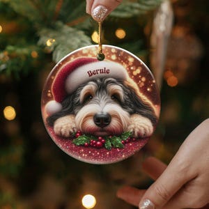 Tri Fade Bernedoodle Ornament, Custom Pet Keepsake | Sublimation Ceramic | 3 Inch Round Holiday Tree Decor image 7