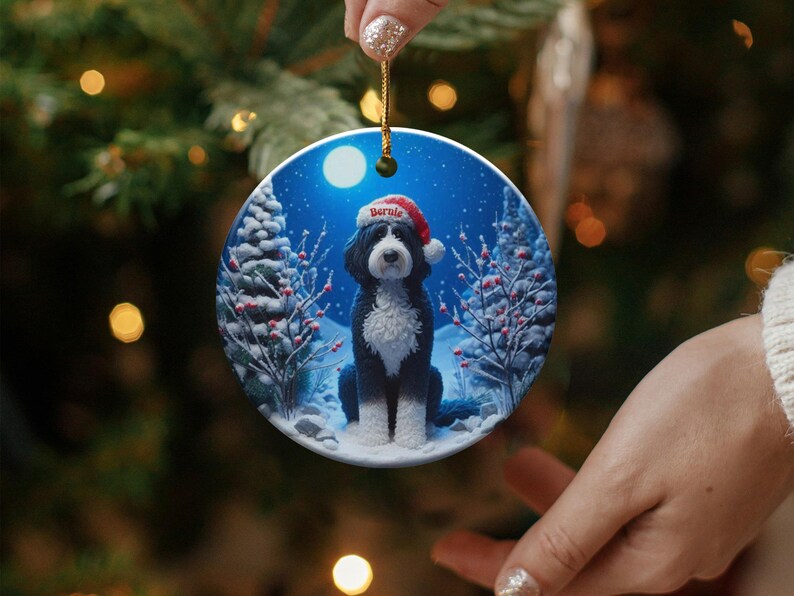 Cute Christmas Dog Ornament, Dog in Santa Hat Decoration, Holiday Tree Hanging Ornament, Christmas Gift for Dog Lovers