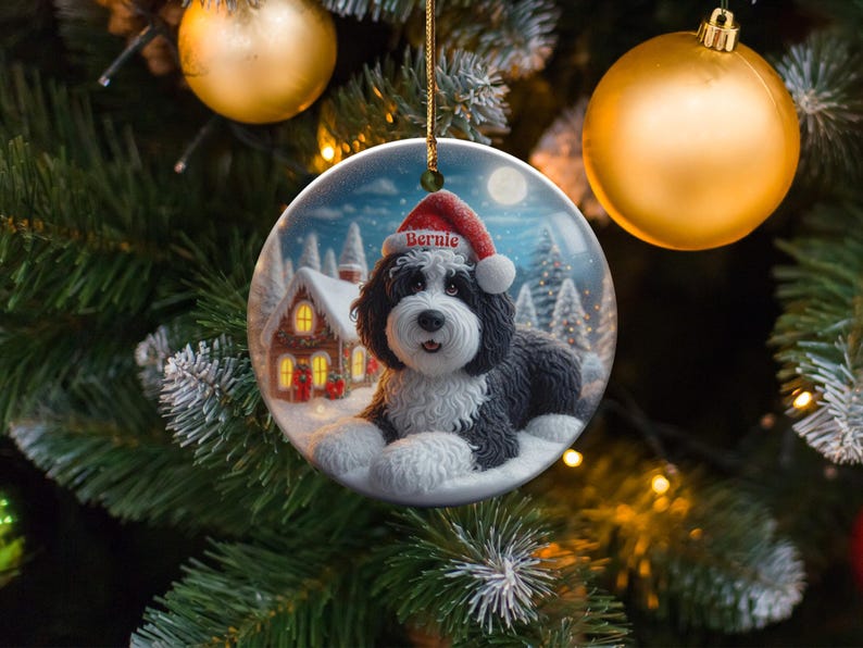 Personalized Christmas dog ornament, Custom pet portrait ornament, Holiday dog decor, Pet memorial gift, Dog lovers Christmas ornament