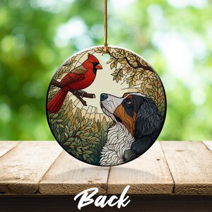 Cardinal and Bernese Mountain Dog Ceramic Ornament, Oil Paint Style Design, Cardinal Lovers Gift, Mothers Day, Bird Lovers, Custom Bird and Dog Gift
