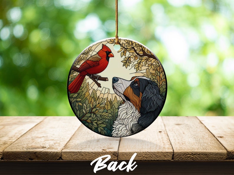 Cardinal and Bernese Mountain Dog Ceramic Ornament, Oil Paint Style Design, Cardinal Lovers Gift, Mothers Day, Bird Lovers, Custom Bird and Dog Gift