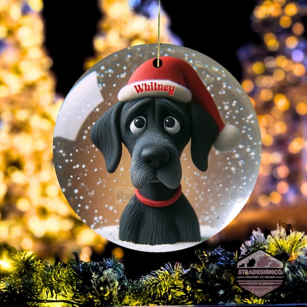 Personalized Mantle Black Great Dane Ornament With Dog's Name | Own The Cutest Dane? Now Own The Cutest Ornament  |  Celebrate Your Furball!