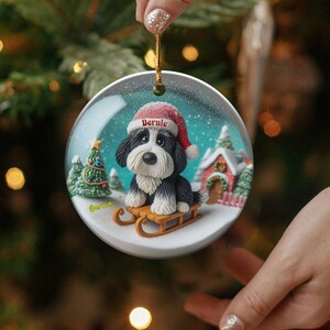 Ceramiczna ozdoba z motywem bernedoodle'a, dwustronna sublimacja | 7,5 cm ozdoba choinkowa | Pamiątkowy prezent dla miłośnika psów zdjęcie 9