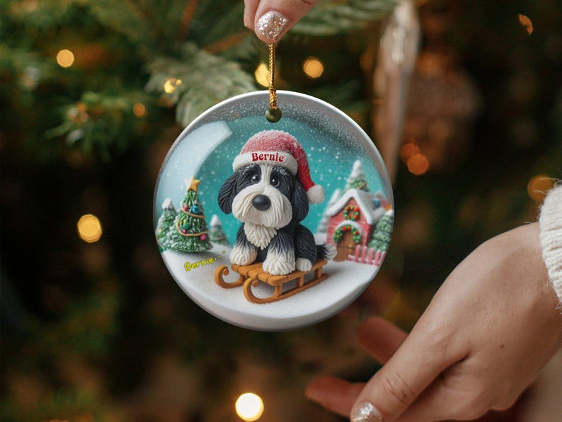 Ceramiczna ozdoba z motywem bernedoodle'a, dwustronna sublimacja | 7,5 cm ozdoba choinkowa | Pamiątkowy prezent dla miłośnika psów zdjęcie 9