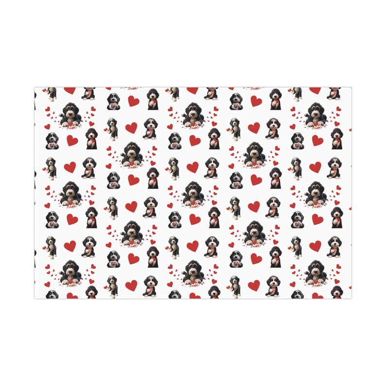 Bernedoodle wrapping paper for all occasions, valentines wrapping paper,valentines wrap, gift wrap bernedoodle, doodle paper, doodle gift wrap, birthday bernedoodle wrap, goldendoodle, merle doodle, doodle paper gifting.