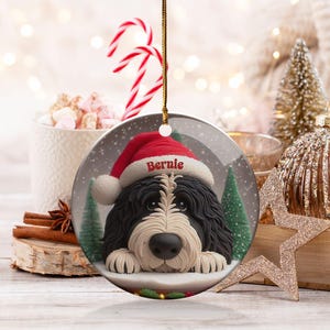Custom Dog Ornament, Bernedoodle Pet Keepsake | Sublimation Ceramic | 2.76 Inch Round Front Back imagen 4