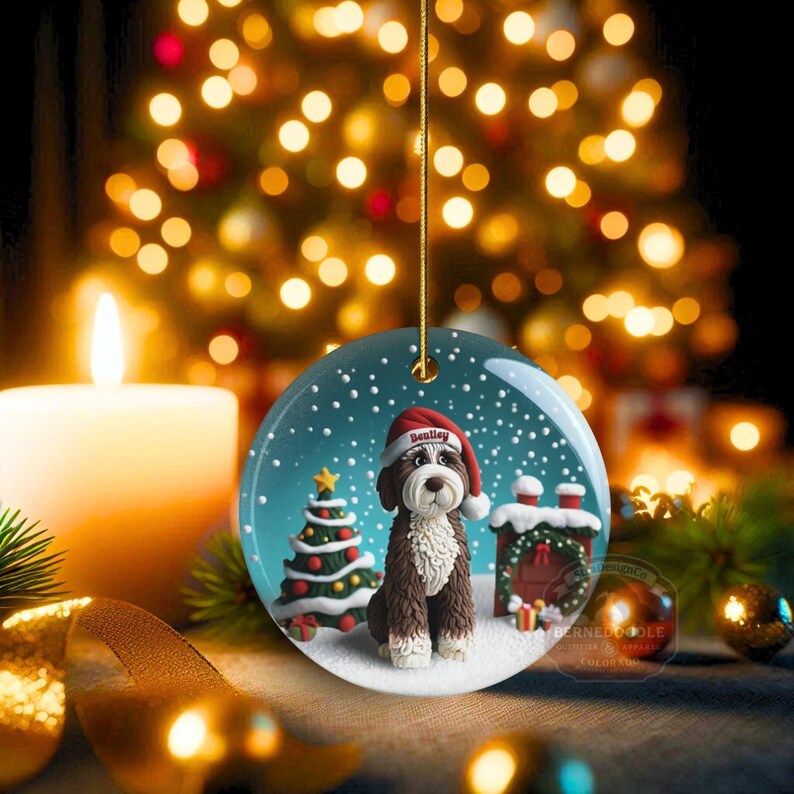 Bernedoodle-ornament - Gepersonaliseerd bruin hondenbeeldje als aandenken, rond keramisch met sublimatieprint, 7 cm groot, een blijvend kerststuk afbeelding 18