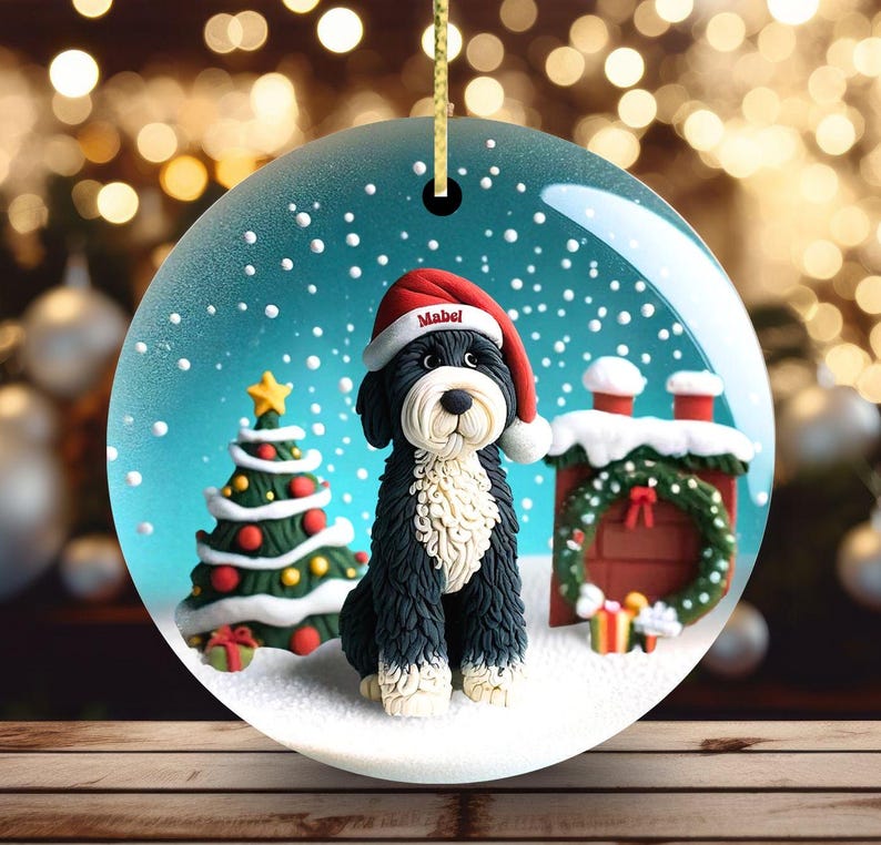 Adorable bernedoodle ornament, perfect doodle dog gift
