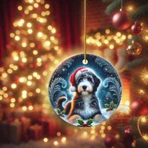 Merle Bernedoodle, Personalized Santa Hat Ornament | Sublimation Ceramic | Custom Dog Lover Gift image 17