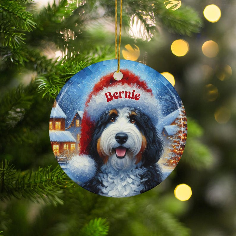 Personalized Dog Christmas Ornament, Custom Pet Holiday Decoration, Cute Puppy Santa Hat, Festive Tree Decoration, Pet Lover Gift