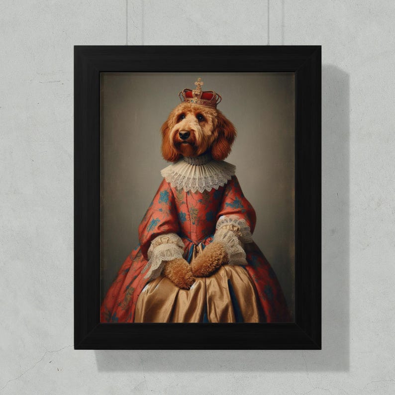 Dog in Royal Attire Framed Art, Funny Pet Portrait, Customizable Pet Art, Unique Wall Decor, Pet Lover Gift, Regal Dog Painting