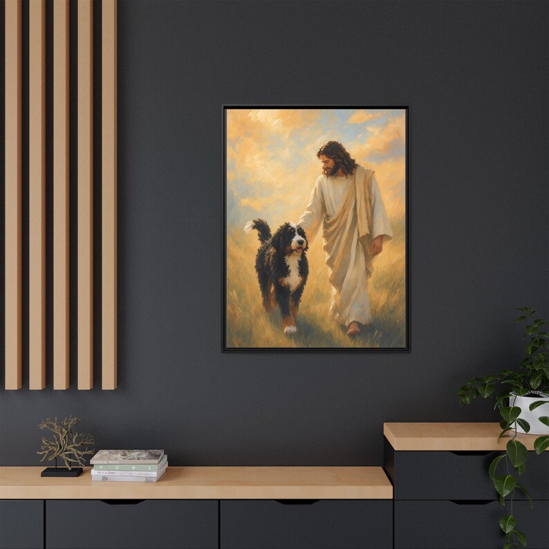 Jesus With Bernedoodle Framed Canvas image 18