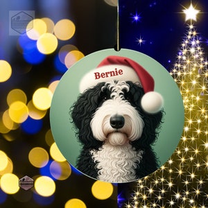Build-Your-Own Bernedoodle Santa Hat Ornament - Unique Christmas Dog heirloom