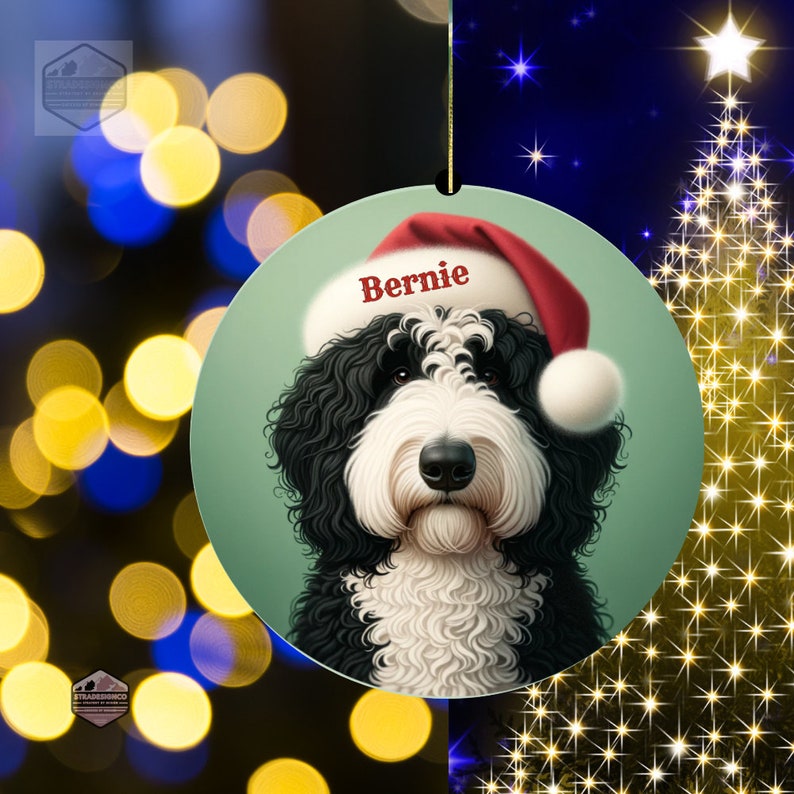 Build-Your-Own Bernedoodle Santa Hat Ornament - Unique Christmas Dog heirloom