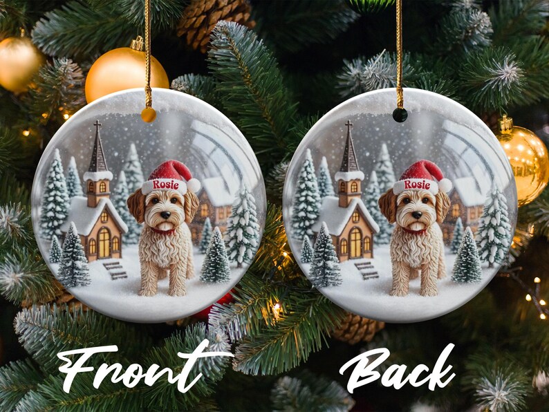 Personalized Dog Christmas Tree Ornament, Custom Pet Holiday Decoration, Cute Dog Winter Scene, Pet Lover Xmas Gift, Double Sided
