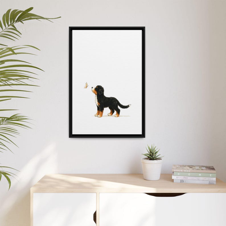 Bernedoodle Butterfly Canvas Art: Watercolor Ink Framed Print image 1