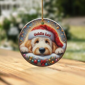 Santa Hat Dog, Goldendoodle Ornament | Sublimation Printed Decor | Personalized Pet Keepsake, Festive Holiday Gift image 3